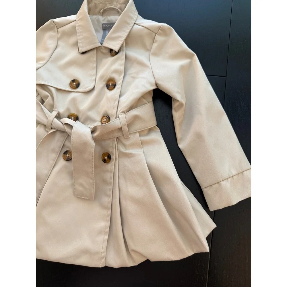 Tahari Toddler Trench Coat Baby Girls Size 24 Months Tan Belted Double-Breasted
